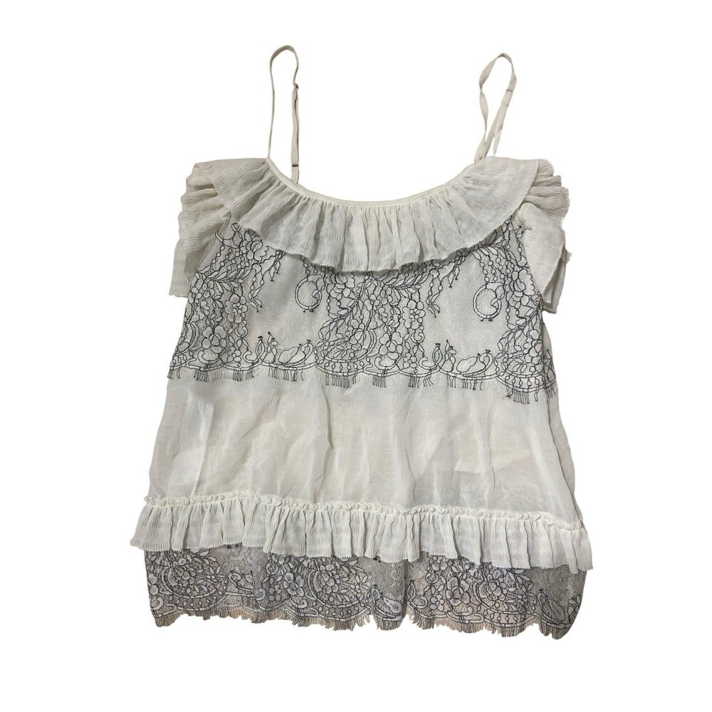 Twinset Milano Ivory Lace Ruffle Camisole Top Women’s Sz L EU 44 Sleeveless Boho